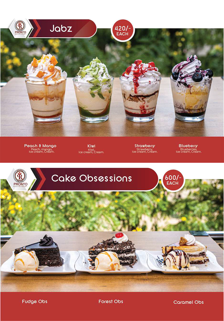 Pronto Restaurant Juices and Drinks